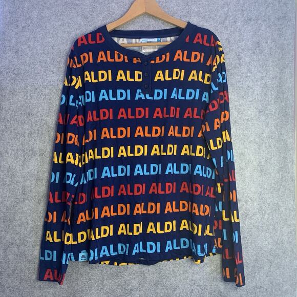 ALDI GEAR ALDIs Henley Long Sleeve Pullover Unisex, Size XL Blue W/ ALDIs Print - Picture 1 of 8